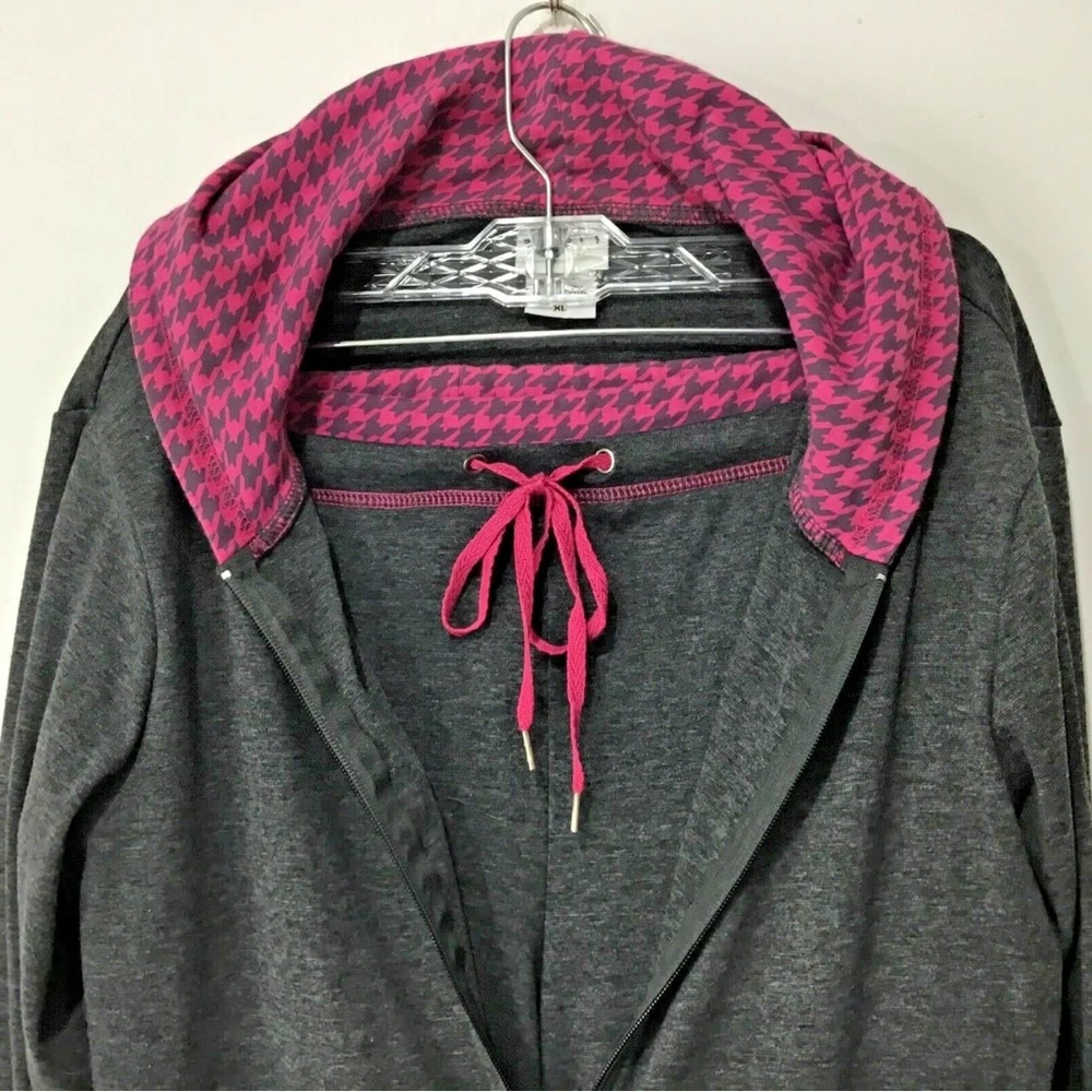 Hoodie Pant Joggers Set Women Size XL Gray Pink Houndstooth Casual Wide Leg
